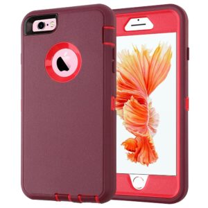 case for iphone 6 plus/6s plus with built-in screen full body protector phone case, shockproof tpu hard pc bumper drop-proof shell for iphone 6 plus/6s plus 5.5" (purplepink)
