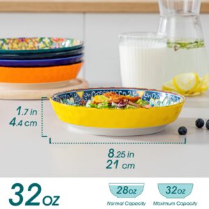 vancasso Pasta Bowls, Ceramic Salad Bowls of 6, 32 oz Large Corlorful Serving Bowls for Kitchen, Dishwasher & Microwave Safe Soup Bowls, Pasta Plates