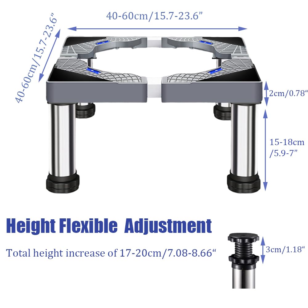 SSEHCWAN Washing Machine Stand, 4Legs Adjustable Washer Stand Height 17-20cm Washing Machine Base Fridge Stand Width 40-60 cm for Washer Cookers Fridges Max Load 150KG