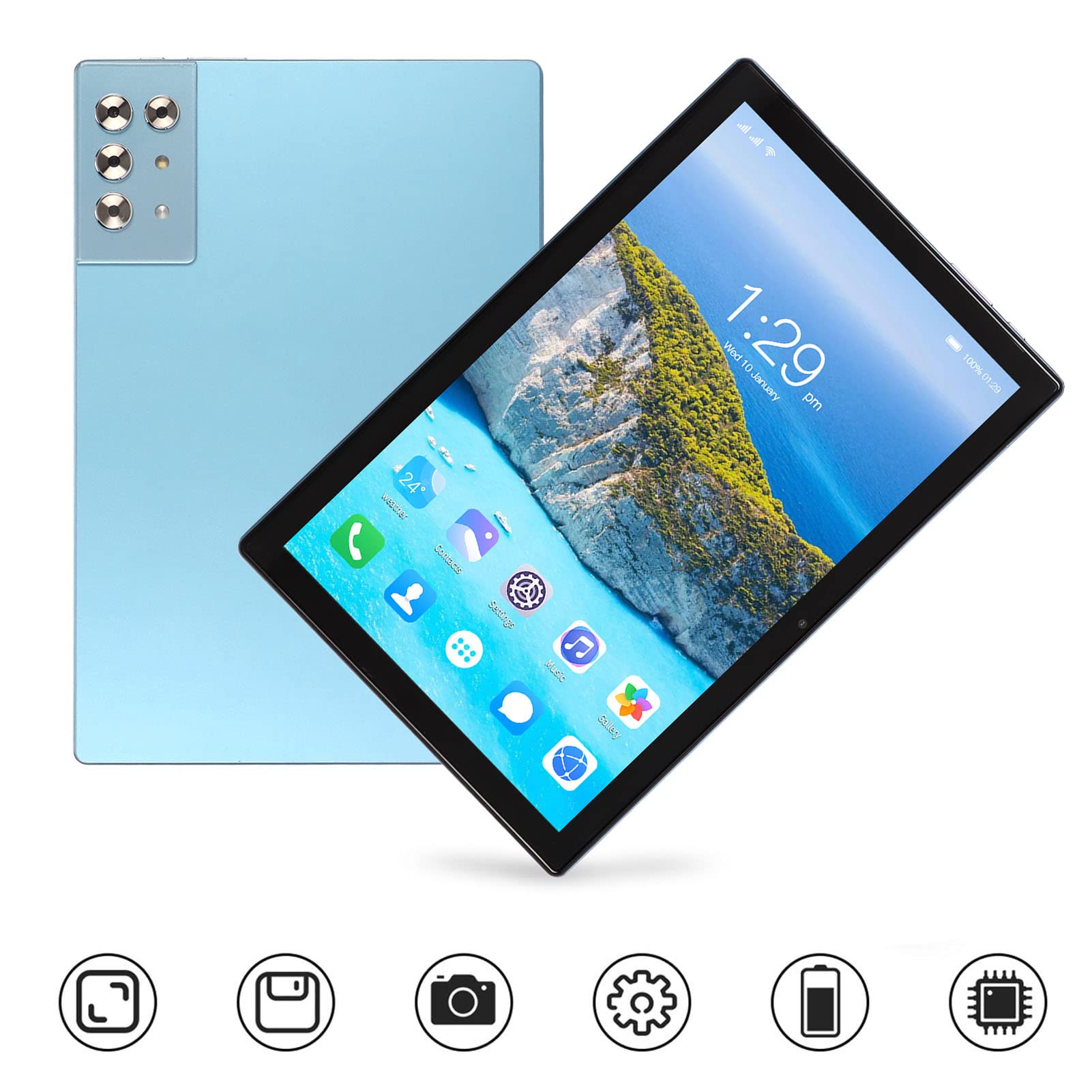 Vikye HD 10.1 Inch Tablet, FHD Octa Core CPU, 8GB RAM 256GB ROM 2.4 5G WiFi 4G LTE Dual Camera Tablet BT Keyboard (US Plug)