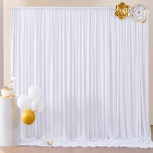 10ft x 10ft wrinkle free white backdrop curtains for parties, polyester photo backdrop drapes 2 panels 5x10ft for birthday wedding photography backgroung baby bridal shower home decorations