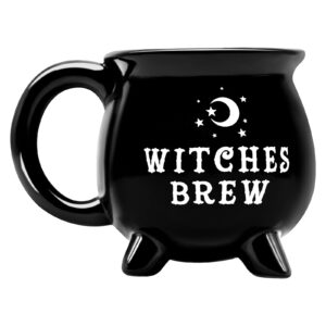 12 oz halloween cauldron mug decorations, black witches brew pattern mug ceramic spooky witch coffee cup halloween birthday witchy tabletop drinkware gifts for adults kids women