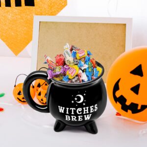 12 oz Halloween Cauldron Mug Decorations, Black Witches Brew Pattern Mug Ceramic Spooky Witch Coffee Cup Halloween Birthday Witchy Tabletop Drinkware Gifts for Adults Kids Women