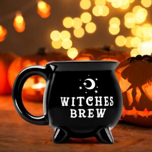 12 oz Halloween Cauldron Mug Decorations, Black Witches Brew Pattern Mug Ceramic Spooky Witch Coffee Cup Halloween Birthday Witchy Tabletop Drinkware Gifts for Adults Kids Women