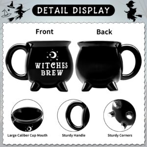 12 oz Halloween Cauldron Mug Decorations, Black Witches Brew Pattern Mug Ceramic Spooky Witch Coffee Cup Halloween Birthday Witchy Tabletop Drinkware Gifts for Adults Kids Women