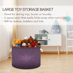 Storage Basket with Cotton Rope Handles Purple Floral Pattern Large Laundry Basket Baby Blanket Basket Toy Clothes Organizer for Living Room, Laundry, Nursery