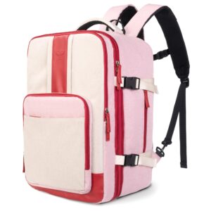 baoxa large carry on backpack, expandable travel backpack for women airline approved, 40l suitcase backpack for women men, weekender luggage backpack for traveling on airplane (pink)