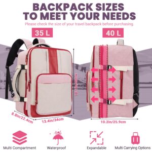 BAOXA Large Carry on Backpack, Expandable Travel Backpack for Women Airline Approved, 40L Suitcase Backpack for Women Men, Weekender Luggage Backpack for Traveling on Airplane (Pink)