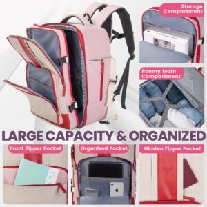 BAOXA Large Carry on Backpack, Expandable Travel Backpack for Women Airline Approved, 40L Suitcase Backpack for Women Men, Weekender Luggage Backpack for Traveling on Airplane (Pink)