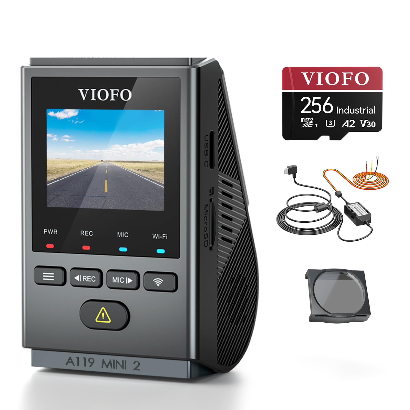 【Bundle: VIOFO A119 Mini 2 + 256GB Card + CPL + HK4 Hardwire Cable】 VIOFO Mini Dash Cam Front A119 Mini 2, STARVIS 2 Sensor, 2K 60fps/HDR 30fps Voice Control Car Dash Camera with 5GHz Wi-Fi GPS