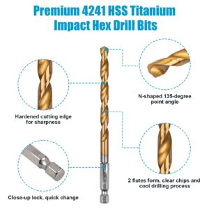 Hex Drill Bit Set, [19+1 PCS] Premium Hex Shank Drill Bit Set, 1/16"-1/4" Drill Bits for Metal, 4241 High Speed Steel Small Drill Bits, Quick Change Drill Bits for Wood, Twist Drill Bit Set