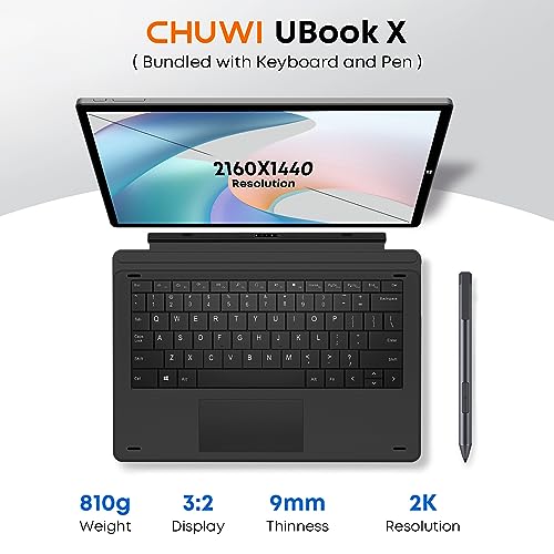 CHUWI UBook X 12'' Windows 11 Tablet, 12GB RAM 512GB ROM,1TB Expand, i5-10210Y Up to 4GHz, 2-in-1 Touchscreen Tablet Bundled with Keyboard & Pen, 2160X1440 IPS,HDMI,Type C/WiFi 5/Webcam/38WH