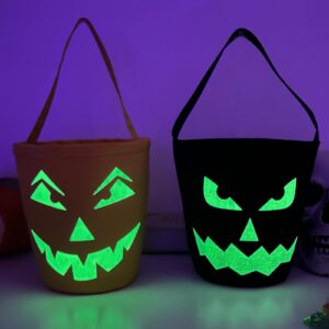 vitalili 2pcs glowing halloween basket pumpkin halloween bucket multipurpose pumpkin bucket trick or treat bucket halloween candy bags for kids, kids gifts bags