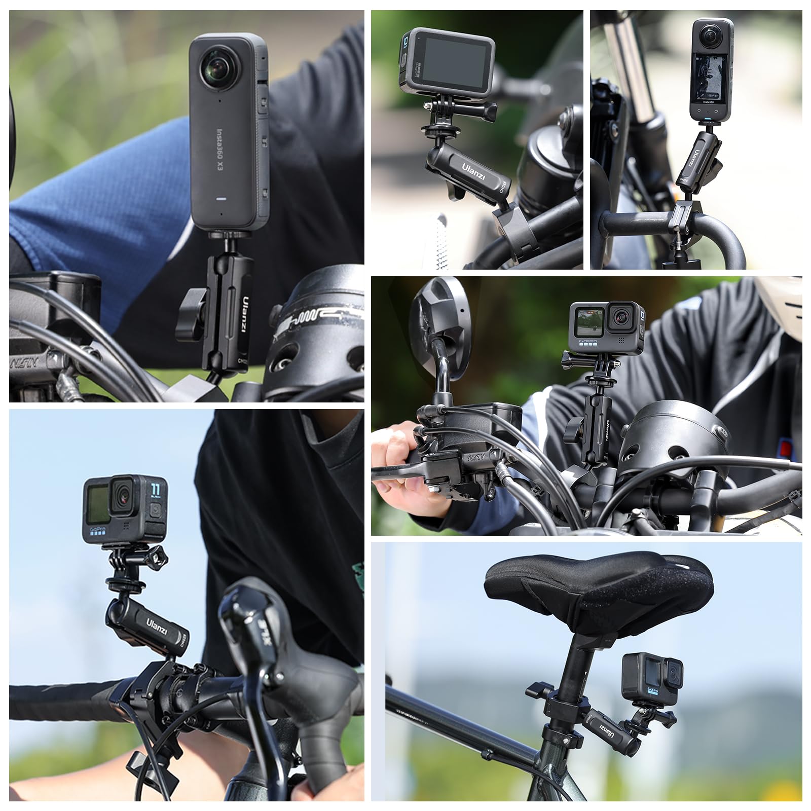 ULANZI Goquick Bicycle Bracket for GoPro 360°Motorcycle Camera Mount for Bike Holder Handlebar Mount w Adpter for Hero Action Cameras Φ8~35mm