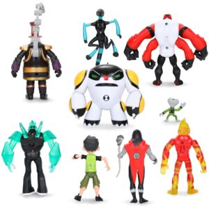 Figures Based on Ben Action Figures - 9PCS Toys Anime Character Figurines with Cake Toppers, Alien Hero Themed Party Decor Birthday Party Cake Decoration Supplies