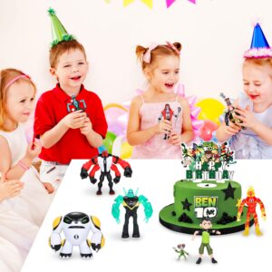 Figures Based on Ben Action Figures - 9PCS Toys Anime Character Figurines with Cake Toppers, Alien Hero Themed Party Decor Birthday Party Cake Decoration Supplies