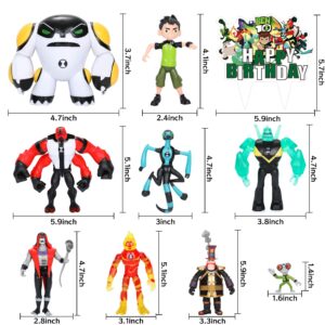 Figures Based on Ben Action Figures - 9PCS Toys Anime Character Figurines with Cake Toppers, Alien Hero Themed Party Decor Birthday Party Cake Decoration Supplies