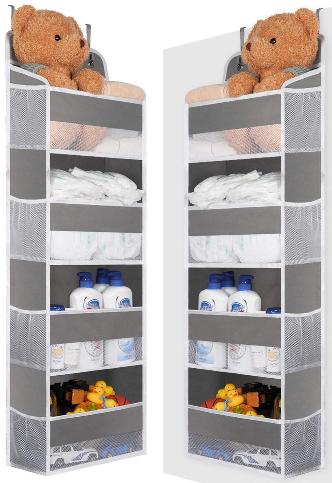 WishJazz 1 Pack Over Door Organizer, Heavy Duty Door Hanging Organizer Storage with 4 Pockets, Stuffed Animal Storage for Nursery Newborn Baby Essentials, RV Closet Storage and Organization