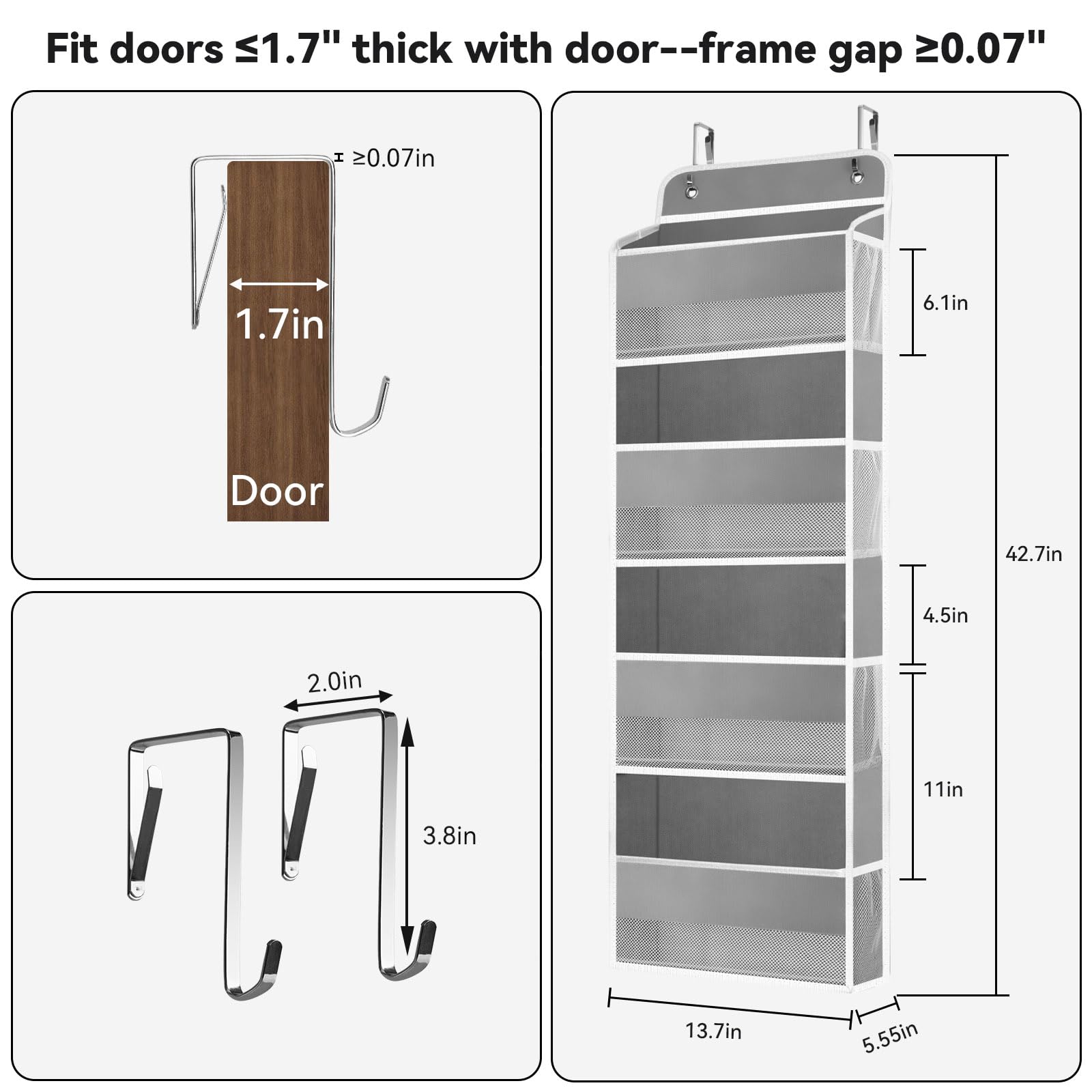 WishJazz 1 Pack Over Door Organizer, Heavy Duty Door Hanging Organizer Storage with 4 Pockets, Stuffed Animal Storage for Nursery Newborn Baby Essentials, RV Closet Storage and Organization