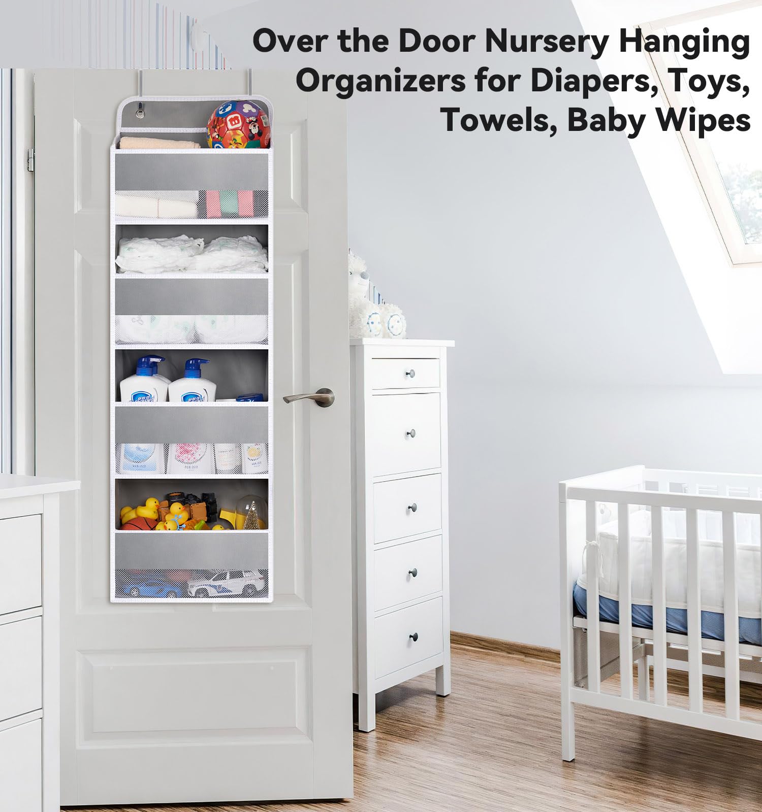 WishJazz 1 Pack Over Door Organizer, Heavy Duty Door Hanging Organizer Storage with 4 Pockets, Stuffed Animal Storage for Nursery Newborn Baby Essentials, RV Closet Storage and Organization