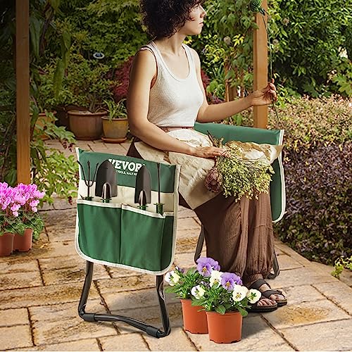 VEVOR Folding Garden Kneeler and Seat Heavy Duty, Widened 8" EVA Foam Pad, Portable Garden Stool with Tool Bags, Gardening Bench to Relieve Knee & Back Pain, Great Gifts for Seniors, Women, Parents