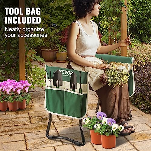 VEVOR Folding Garden Kneeler and Seat Heavy Duty, Widened 8" EVA Foam Pad, Portable Garden Stool with Tool Bags, Gardening Bench to Relieve Knee & Back Pain, Great Gifts for Seniors, Women, Parents