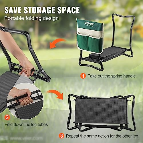 VEVOR Folding Garden Kneeler and Seat Heavy Duty, Widened 8" EVA Foam Pad, Portable Garden Stool with Tool Bags, Gardening Bench to Relieve Knee & Back Pain, Great Gifts for Seniors, Women, Parents