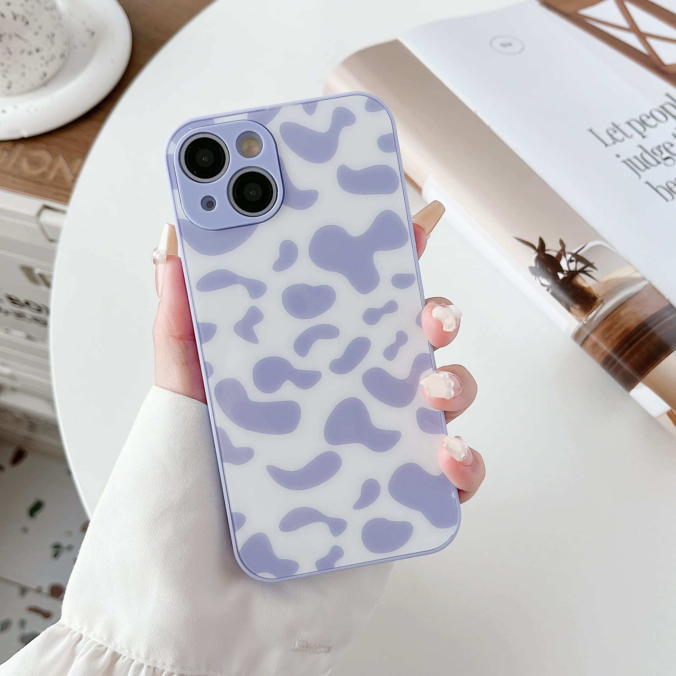 DEFBSC Case for iPhone 13,Fashion Cute Milk Cow Print Phone Case,Ultra Slim Soft TPU Bumper Shockproof Protective Case for iPhone 13 - Purple