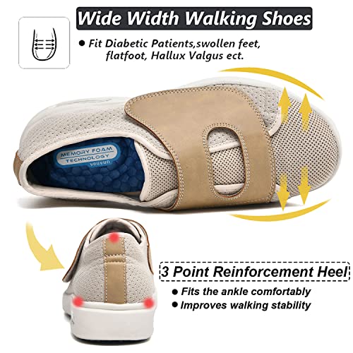 HYHFM Women's Wide Width Diabetic Walking Shoes with Adjustable Closure, Easy On/Off Lightweight Sneakers for Elderly Arthritis Swollen Feet(BG-9)