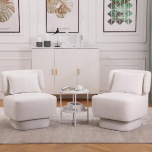 nolohoo swivel barrel chair set of 2, 360 degree boucle swivel chair, upholstered teddy fabric swivel chair with pillow, modern round swivel accent chair for bedroom, living room, hotel, white