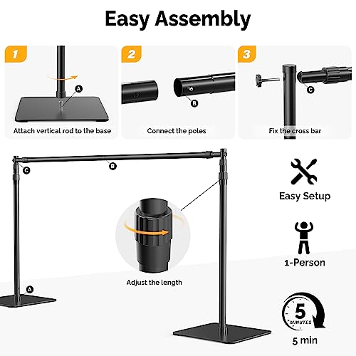 ShowMaven Backdrop Stand, 8x10 ft Adjustable Photo Backdrop Stand Kit, Heavy Duty Backdrop Stand with Steel Base for Photography, Photo Video Studio, Birthday Parties, Wedding (Black)