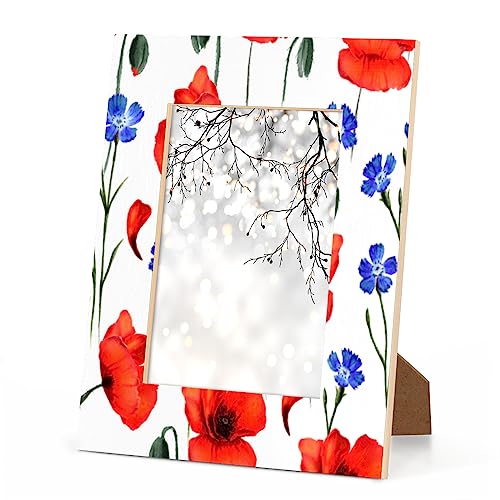 JXDXHCW 5x7 Picture Frame Red Poppy Blue Flower Home Gallery Wall Tabletop Decor with Stand Hanging Hook for Photos Certificate Poster Collage Display-Floral Pattern Frame