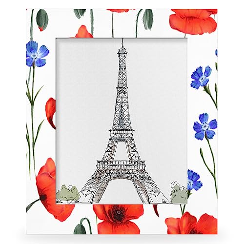 JXDXHCW 5x7 Picture Frame Red Poppy Blue Flower Home Gallery Wall Tabletop Decor with Stand Hanging Hook for Photos Certificate Poster Collage Display-Floral Pattern Frame