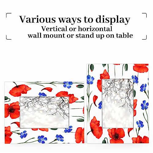 JXDXHCW 5x7 Picture Frame Red Poppy Blue Flower Home Gallery Wall Tabletop Decor with Stand Hanging Hook for Photos Certificate Poster Collage Display-Floral Pattern Frame