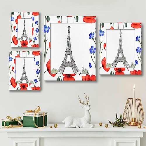 JXDXHCW 5x7 Picture Frame Red Poppy Blue Flower Home Gallery Wall Tabletop Decor with Stand Hanging Hook for Photos Certificate Poster Collage Display-Floral Pattern Frame