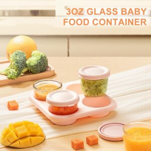 Ankou Baby Food Containers, 2.6oz 75ml Set of 4 Glass Baby Food Jars, Small Food Storage Containers with Lids and Stackable Tray, BPA-Free, Leakproof & Airtight & Reusable Baby Puree Containers