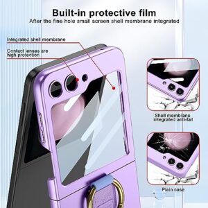 DEMCERT for Samsung Galaxy Z Flip 5 Case with Wrist Band Ring, Ultra Thin Hard PC Back 9H Glass Camera Lens Protector Shockproof Cover for Samsung Galaxy Z Flip 5 5G (Purple)