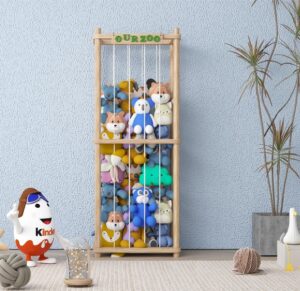 eniffbaa stuffed animal zoo stuffed animal storage wood soft toy shelf nursery room organizer zoo cage for stuffed animals with zoo pattern gift for nursery playroom bedroom kidroom chirstmas gift