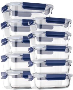 coccot glass food storage containers with lids airtight, [10 pack] glass meal prep containers, glass storage container set with bpa-free lid for food, glass lunch bento box