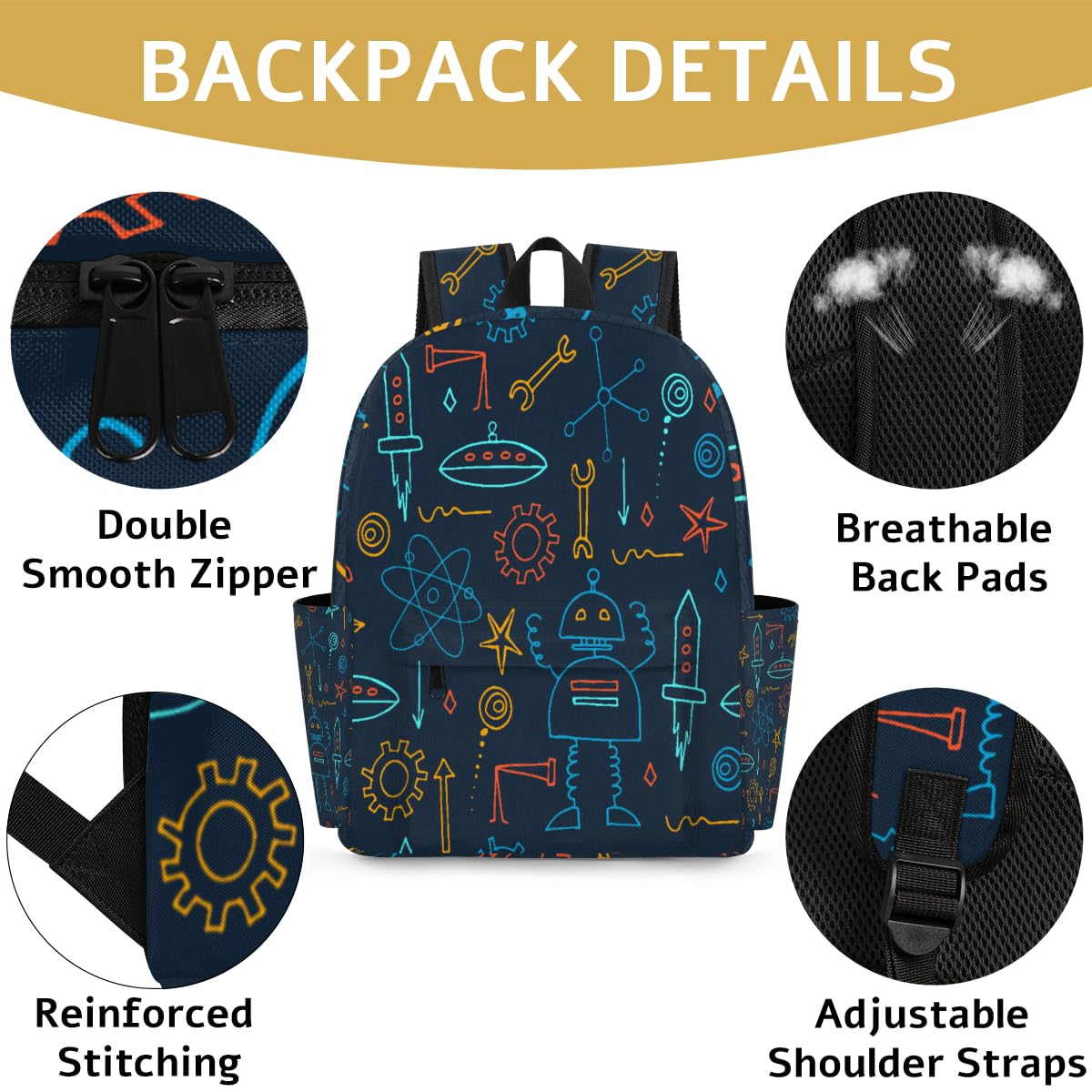 Toddler Backpack for Boys Girls, Kids Backpacks for Preschool, Kindergarten, Elementary School with Padded Back, Sturdy School Bags Children Bookbags Casual Travel Back Pack (Robot)