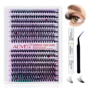 ALIVER DIY Eyelash Extensions Kit, Single Cluster Eyelashes 280 Pcs Extensions Super Thin Cluster Eyelashes, Easy to Wear, Single Lash Clusters for Halloween Makeup(30D&40D Mixed, 9-16mm 280Pcs)