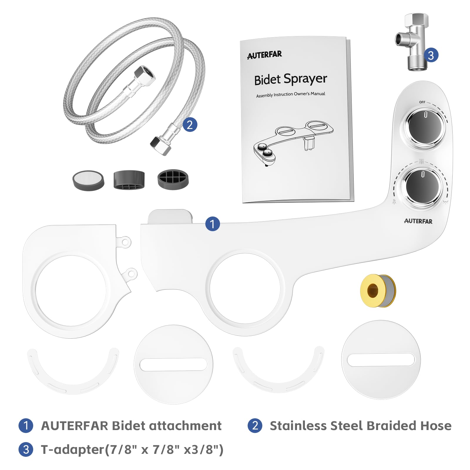 Auterfar Bidet Attachment for Toilet, Dual Nozzle with Self-Cleaning Bidet Toilet Seat, Non-Electric Ultra-Thin Bidets for Existing Toilets, Rear/Feminine Wash with Adjustable Water Pressure