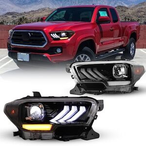 winjet led headlights assembly fit for 2016-2019 toyota tacoma, led headlamp for 2020-2023 tacoma (sr, sr5, trd sport models only), tacoma front lamp w/led high& low beam (glossy black/clear lens)