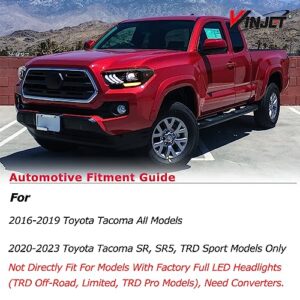 Winjet LED Headlights Assembly Fit For 2016-2019 Toyota Tacoma, Led Headlamp For 2020-2023 Tacoma (SR, SR5, TRD Sport models only), Tacoma Front Lamp w/Led High& Low Beam (Glossy Black/Clear Lens)