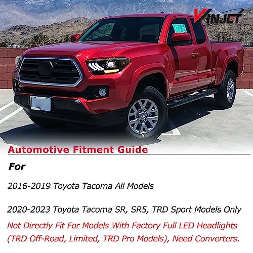 Winjet LED Headlights Assembly Fit For 2016-2019 Toyota Tacoma, Led Headlamp For 2020-2023 Tacoma (SR, SR5, TRD Sport models only), Tacoma Front Lamp w/Led High& Low Beam (Glossy Black/Clear Lens)