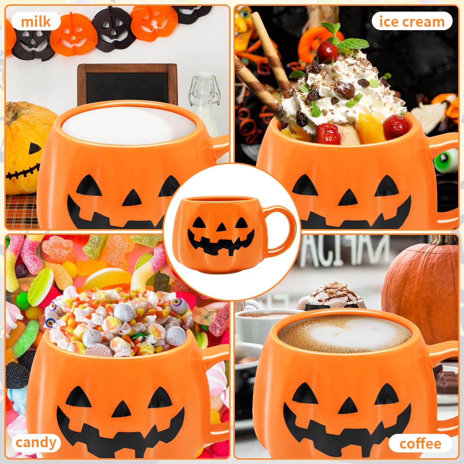 12 oz Halloween Pumpkin Mug Decorations, Happy Halloween Pattern Mug Ceramic Cute Pumpkin Coffee Cup Halloween Birthday Tabletop Drinkware Gifts for Adults Kids Women