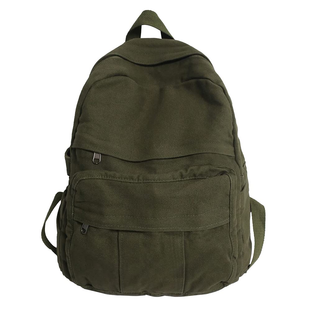 GETERUUV Canvas Backpack Aesthetic Laptop Backpack Vintage Green Backpack for Women Men Lightweight Travel Daypack