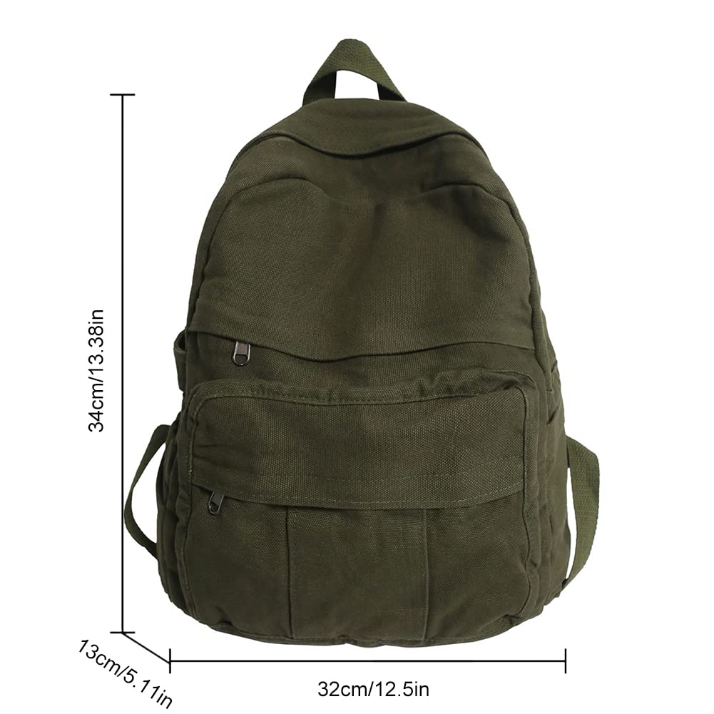 GETERUUV Canvas Backpack Aesthetic Laptop Backpack Vintage Green Backpack for Women Men Lightweight Travel Daypack