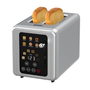 whall touch screen toaster 2 slice, stainless steel digital timer toaster with sound function, smart extra wide slots toaster with bagel, cancel, defrost, 6 bread types & 6 shade settings