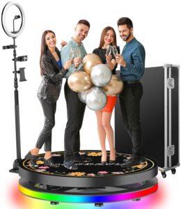 360 photo booth machine for parties with ring light 5 people stand on remote control automatic slow motion 360 spin photo camera booth free custom logo 100cm 39.4 inch with flight case